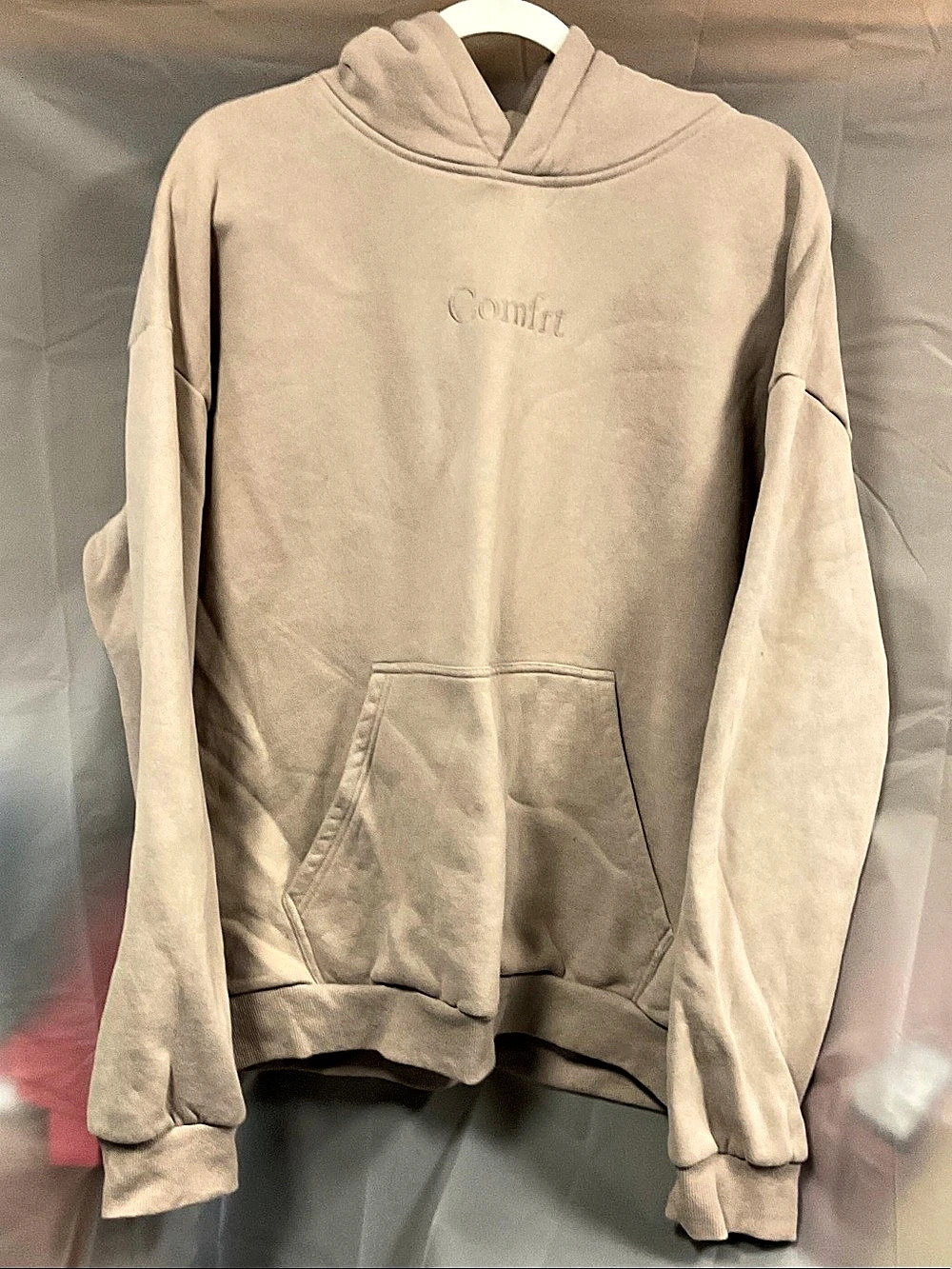 Comfrt Minimalist Hoodie Pullover in Beige Size XL